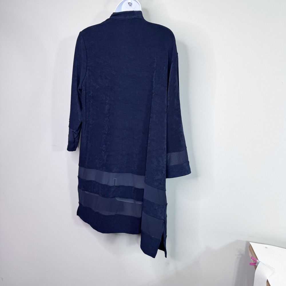 Chico's Cardigan Sweater Womens Large Blue Travelers Inset Mesh 3/4 Sleeve - Picture 9 of 10